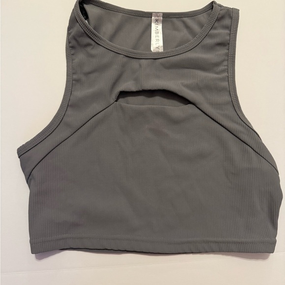 Kimberly Tops - Gray Ribbed Cut Out Crop Top | medium